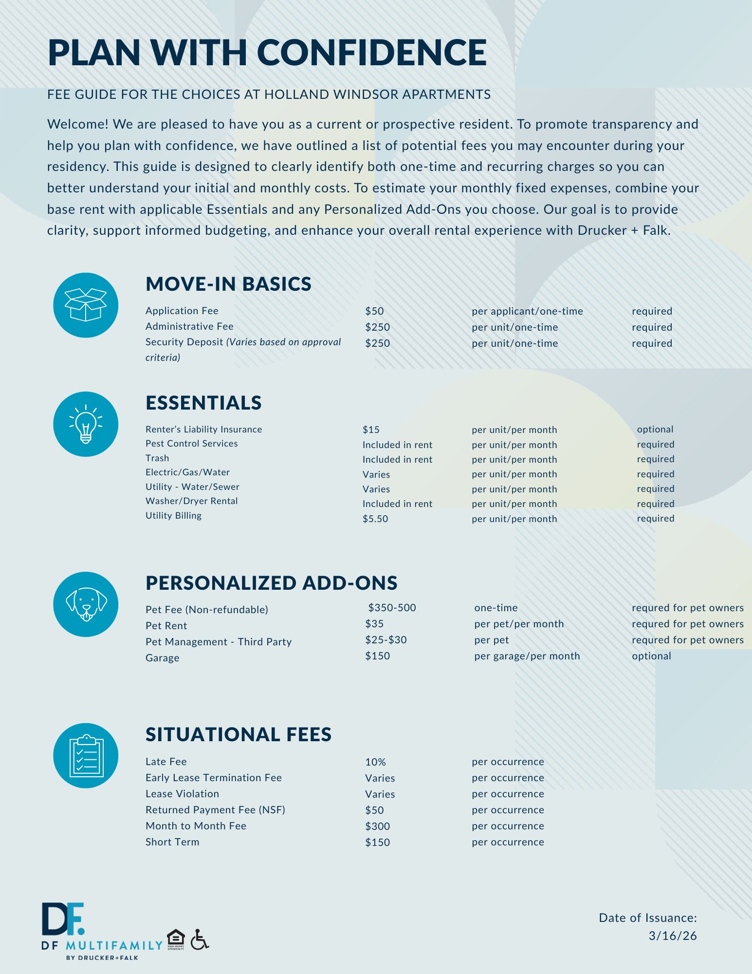 Fee Guide for Pines of York - Please call our leasing office for more details
